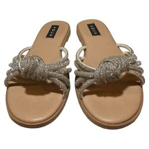 Aqua Silver Crystal Knot Slide Sandals